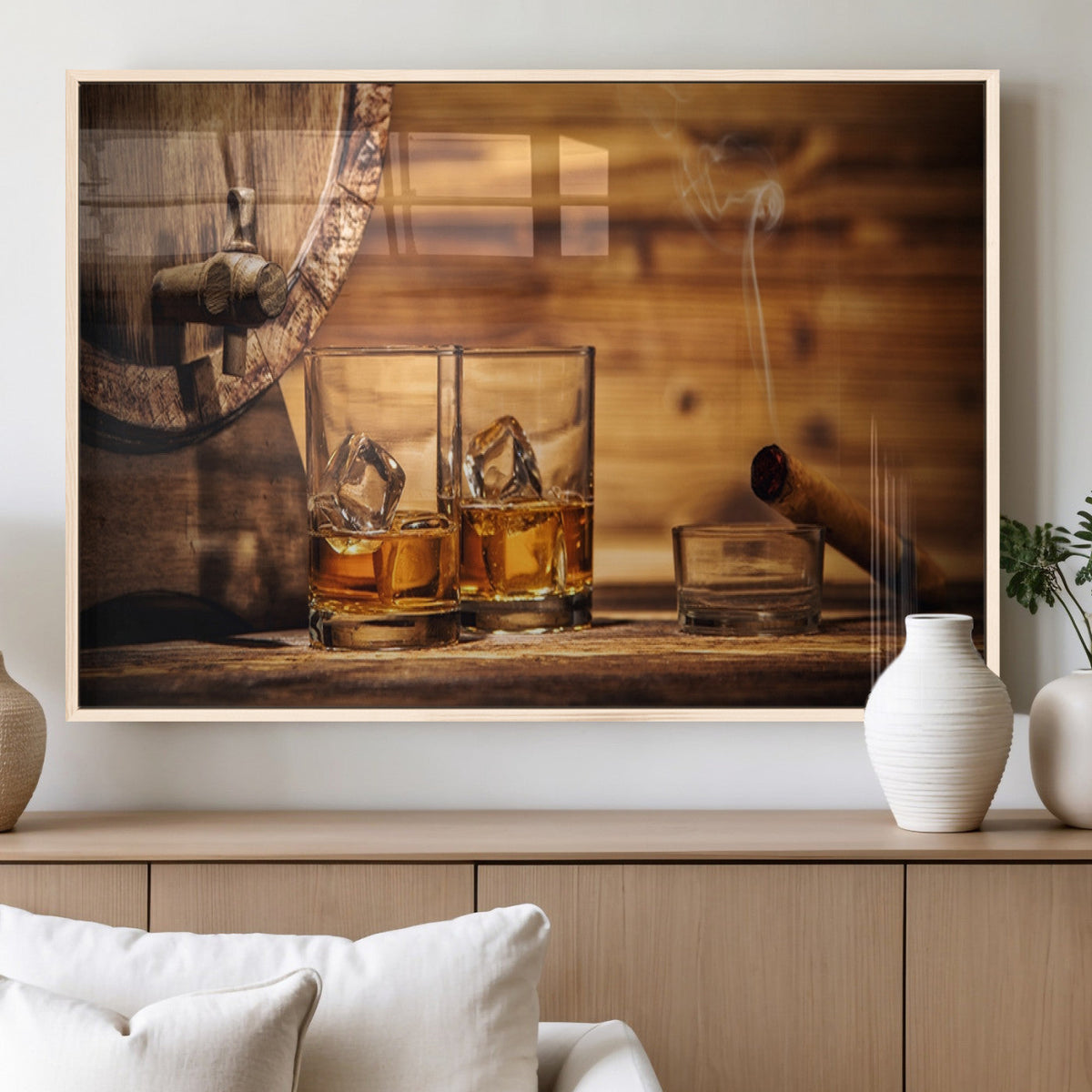 Rustic Whiskey and Barrel Canvas Print