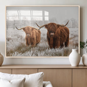Longhorn Cattle Wall Art Canvas Print, Framed Farmhouse