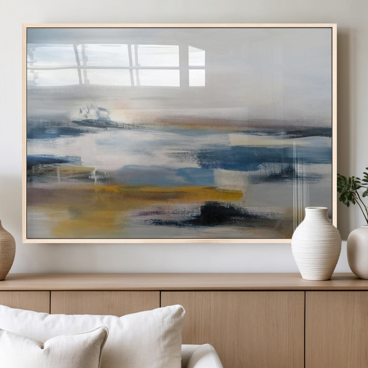 Abstract Landscape Wall Art Canvas | 3 Panel Modern Blue,
