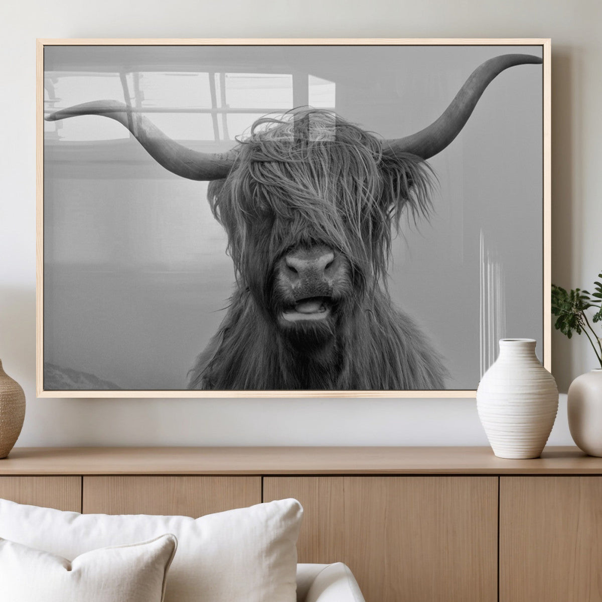 Texas Cow Wall Art Canvas, Texas Longhorn Cattle Canvas