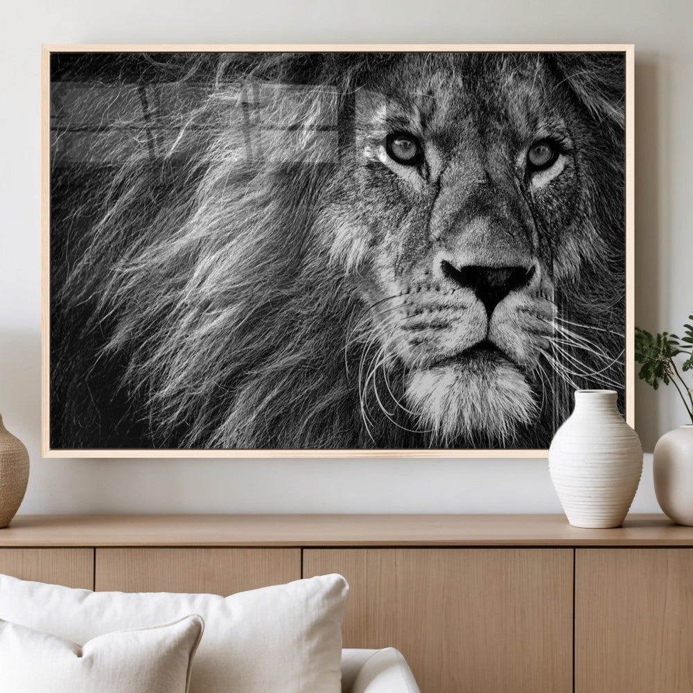 Black and White Lion Canvas Wall Art Print – Wildlife