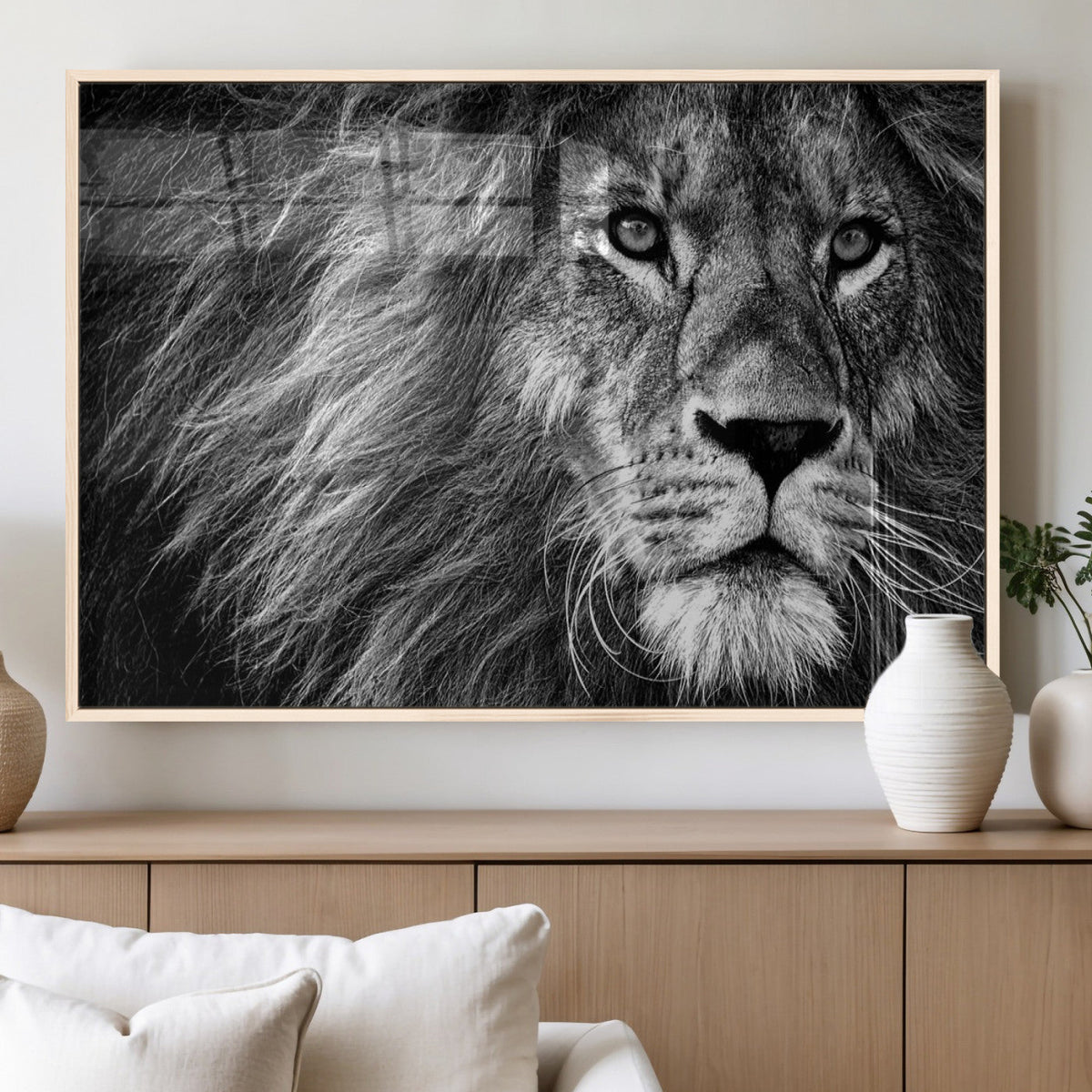 Black and White Lion Canvas Wall Art Print – Wildlife