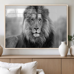 Black and White Lion Canvas Wall Art – Animal Print Artwork