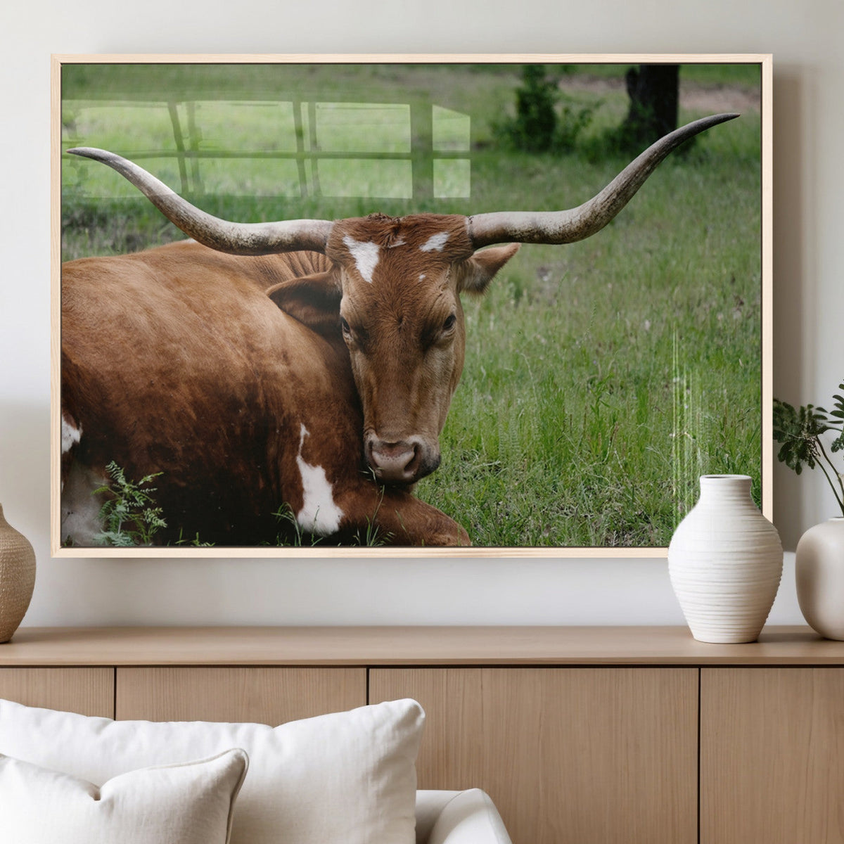 Longhorn Cow Animal Wall Art Canvas Print