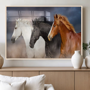 Animal Wall Art Three Horses Farmhouse Art Canvas, Framed