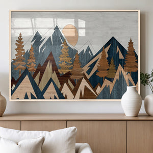 Abstract Wood Panel Effect Mountain Range Top Wall Art