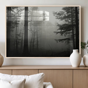 Misty Forest Wall Art Premium Canvas Print a Foggy and