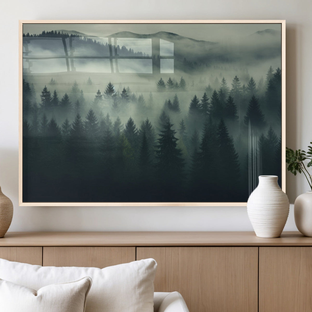 Misty Forest Wall Art Premium Canvas Print a Foggy and
