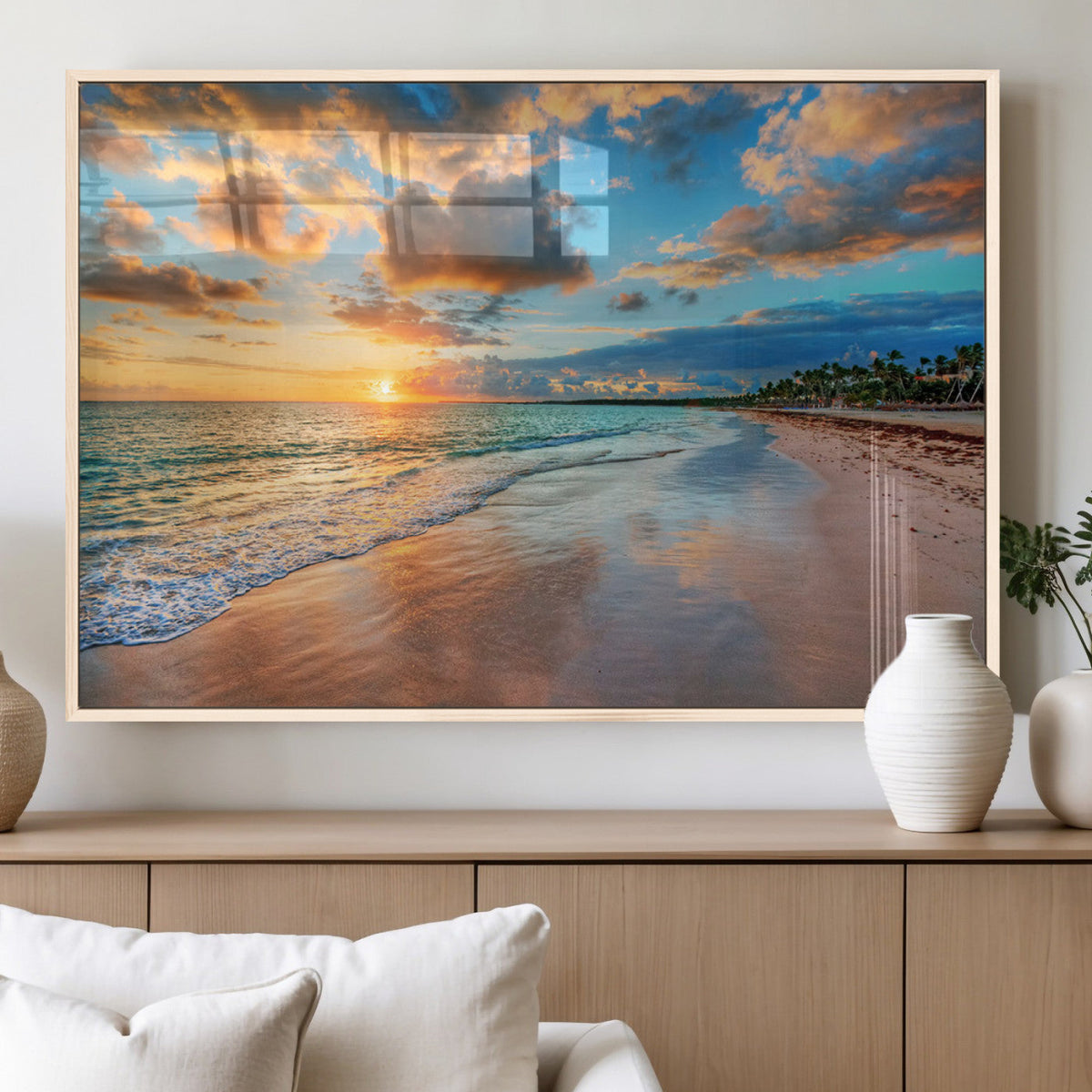 Serene Beach Sunset Wall Art | Coastal Ocean Canvas Print |