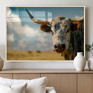 Longhorn in the Prairie - Stunning Ranch-Style Triptych Wall