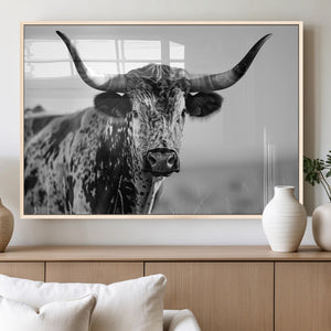 Texas Highland Cow Longhorn Canvas Print - Rustic Farmhouse