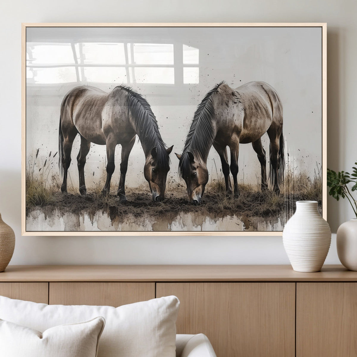 Chines Ink Style Horses Wall Art Canvas Print