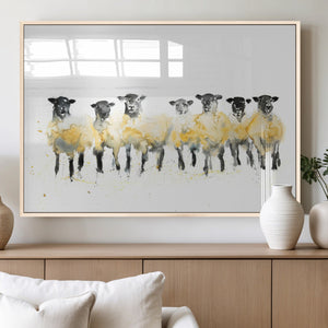 Farmhouse Wall Art Sheep Print | Ready to Hang Framed Canvas