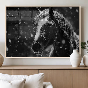 Winter Horse Wall Art | Black and White Horse Print | Ready