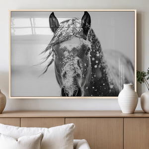 Western Wall Art | Black and White Winter Horse Wall Art |
