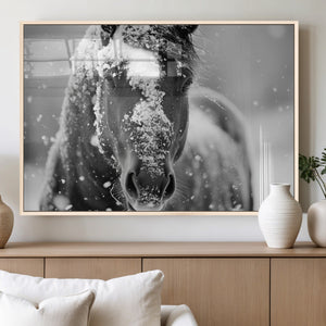 Black and White Horse Winter Wall Art | Ready to Hang and