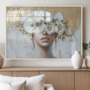 Golden Petal Wall Art - Canvas Print Flower Head Woman