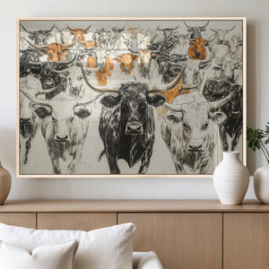 Farmhouse Wall Art | Western Longhorn Cattle Canvas Print |