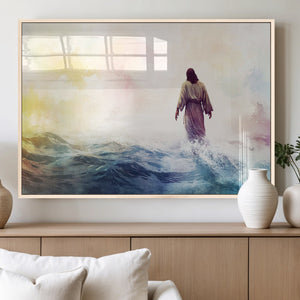 Watercolor Jesus Walking on Water Canvas Print, Christian