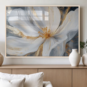 White and Gold Floral Canvas Wall Art - Framed and Ready to