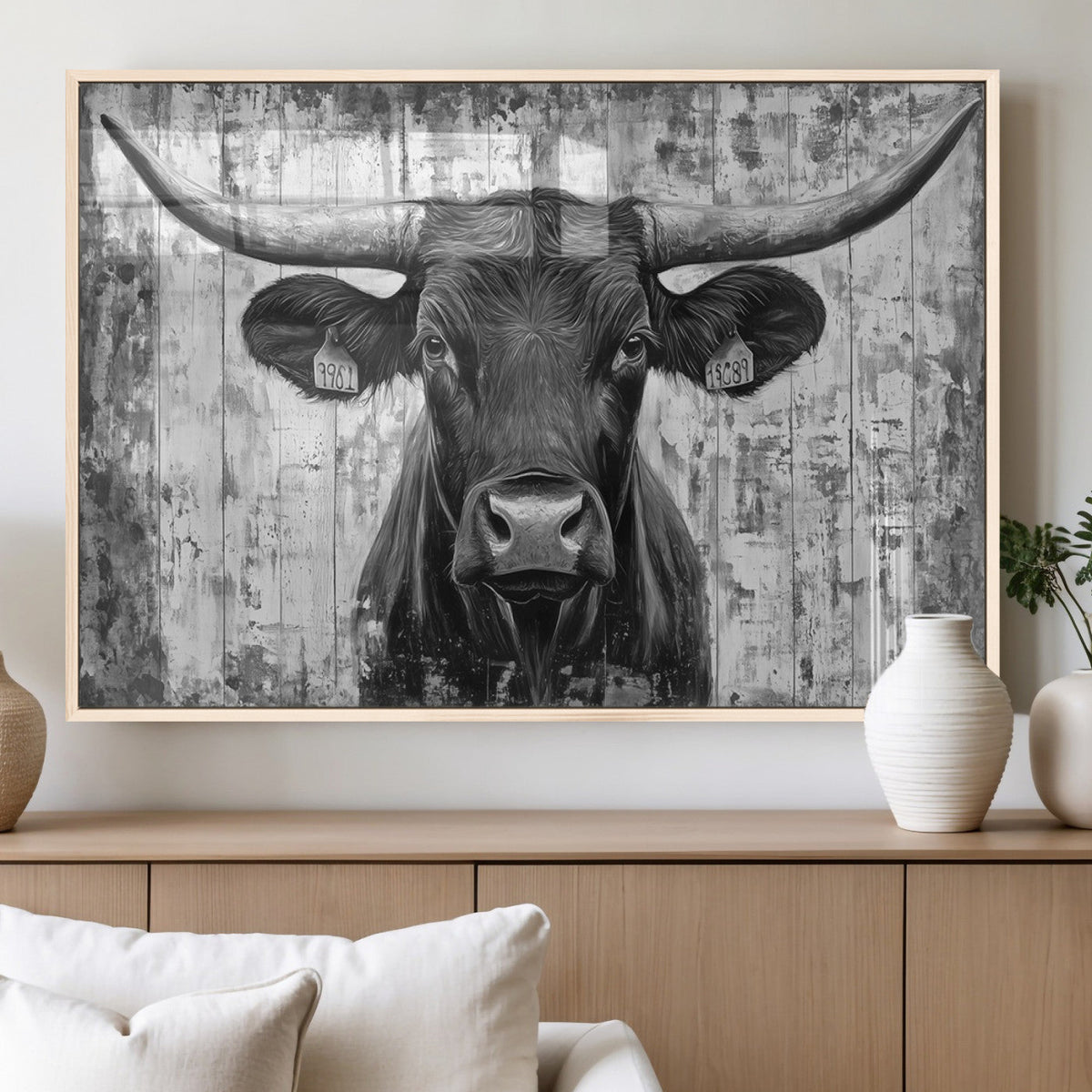 Abstract Longhorn Bull Wall Art Canvas Print - Rustic Texas