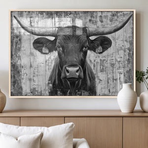 Abstract Longhorn Bull Wall Art Canvas Print - Rustic Texas