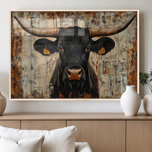 Rustic Texas Artwork Wall Art Canvas Print - Abstract Cow