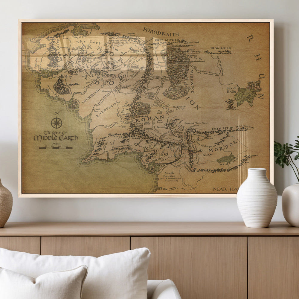 Middle Earth Map Canvas Wall Art – Vintage Fantasy Map