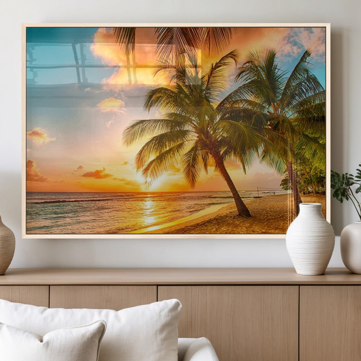 Tropical Sunset Beach Canvas Wall Art Print – Vibrant Palm