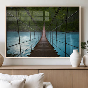 Suspension Bridge Over River Canvas Art | 3-Panel Nature