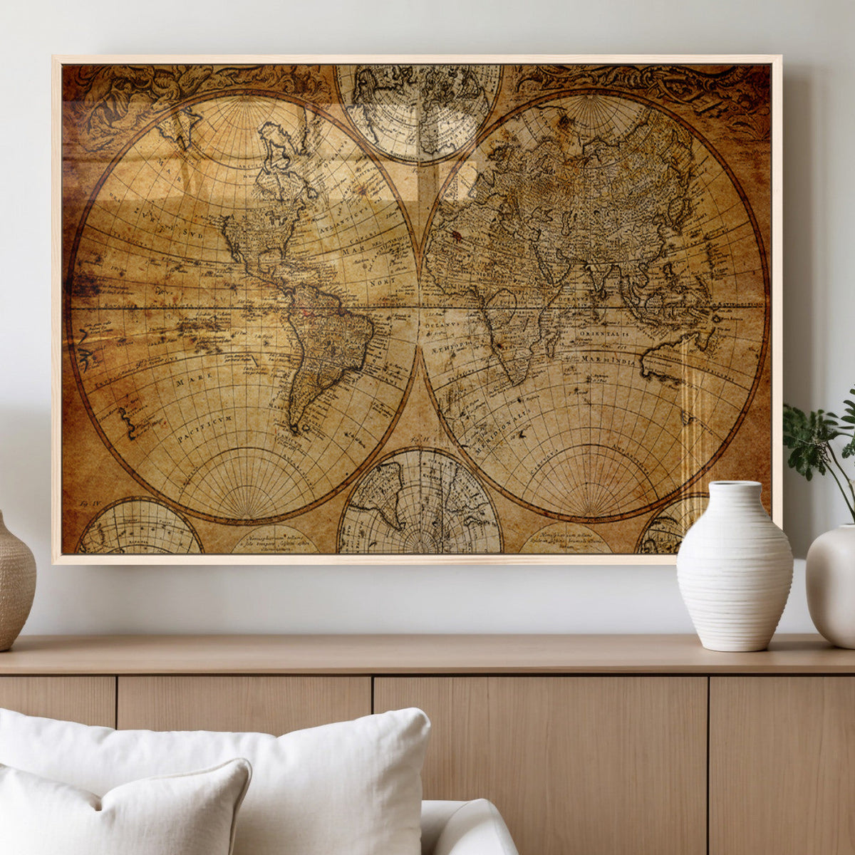 Vintage World Map Canvas Print – Antique Push Pin Travel