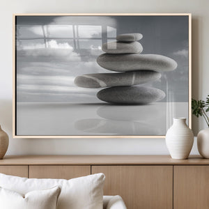 Still Life Black and White Zen Stones Wall Art Canvas,