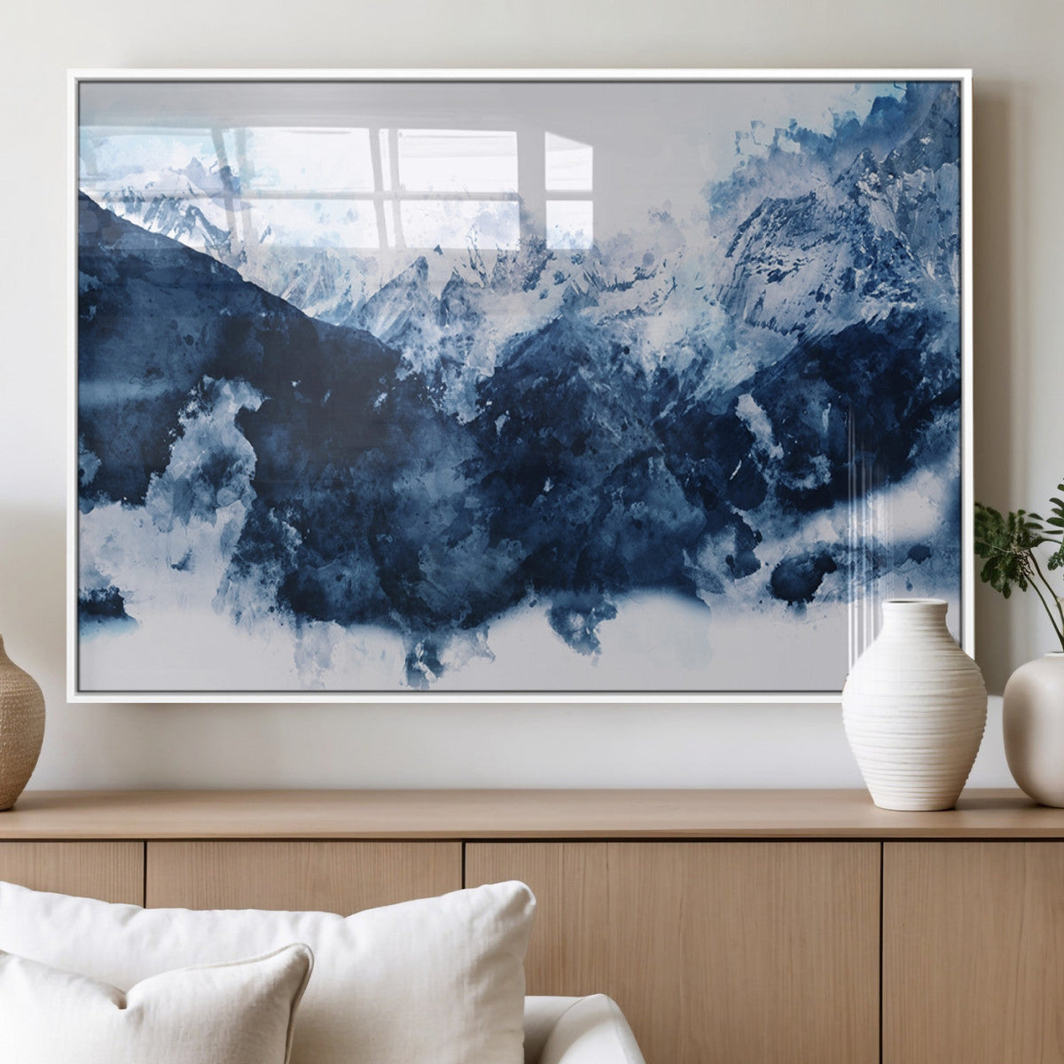 Abstract Blue Mountain Canvas Wall Art – Modern Triptych