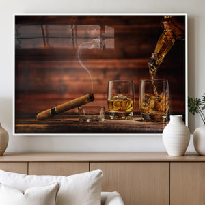 Whiskey and Cigar Wall Art Canvas | 3 Panel Bar Room Decor