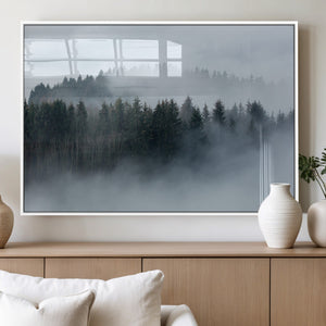 Autumn and Misty Trees in the Forest Wall Art Canvas Print,