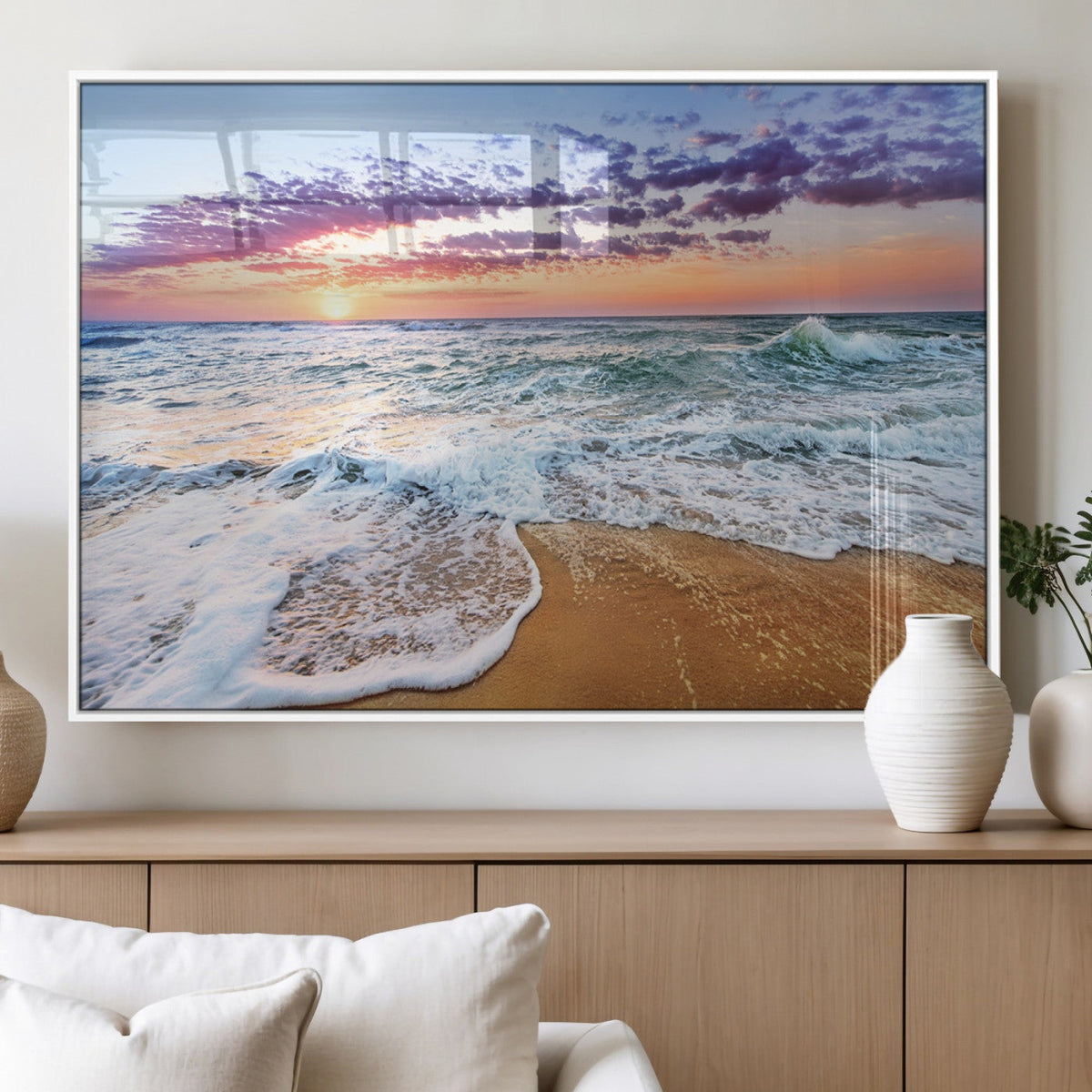 Coastal Sunset Art Beach Canvas Wall Art Print | Ocean Waves