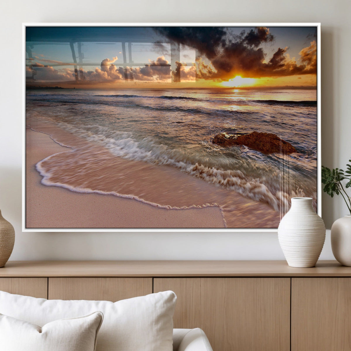 Sunset on Ocean Wall Art Canvas Print