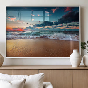 Sunset on Beach Wall Art Ocean Beach Canvas Print