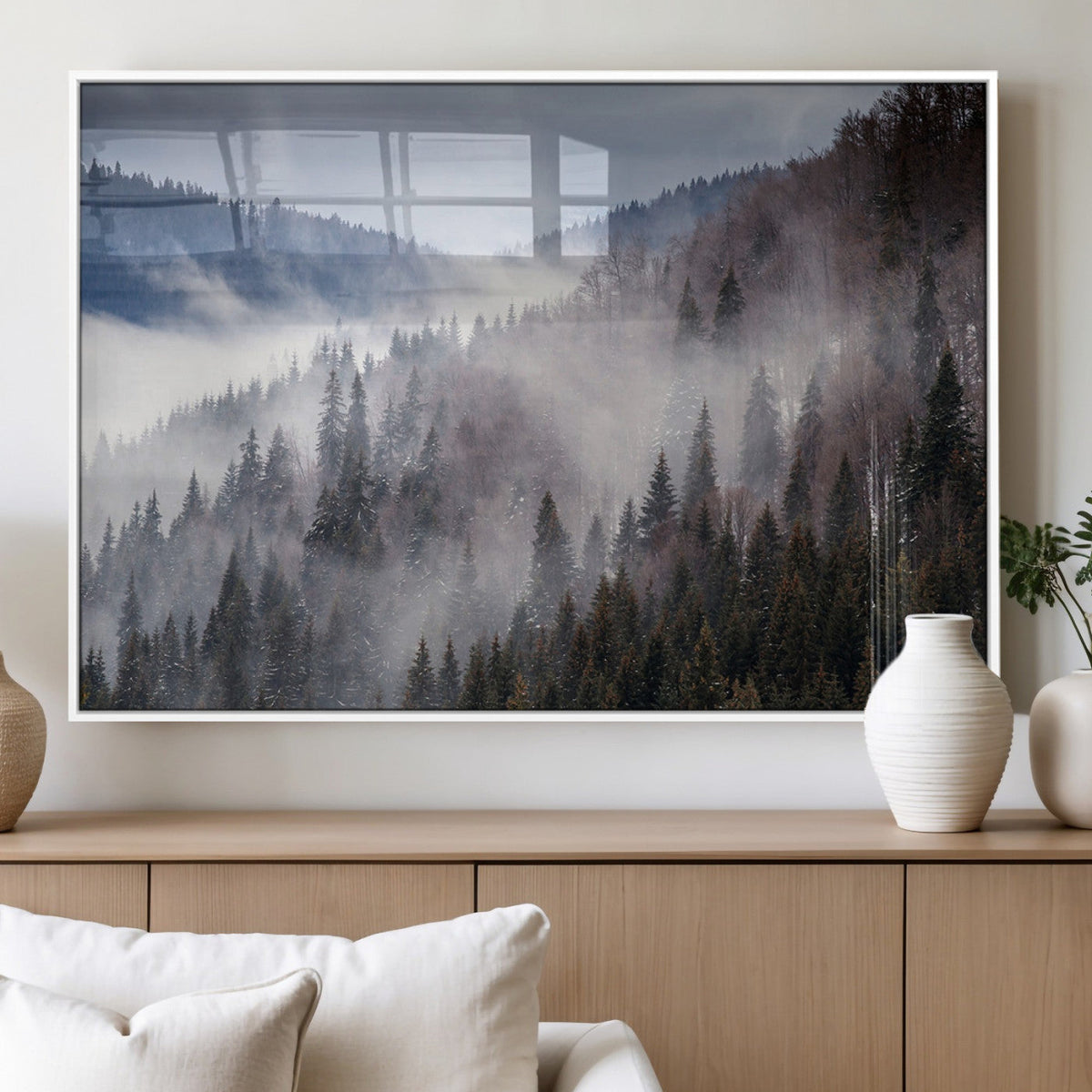 Beautiful Rising Fog in Winter Mountain Landscape- Framed