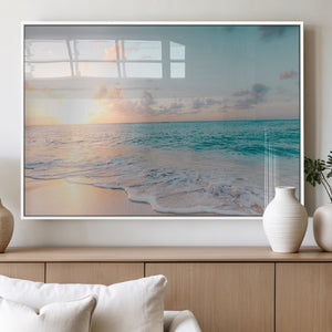 Tranquil Ocean Beach Sunset Canvas Wall Art | 3-Panel