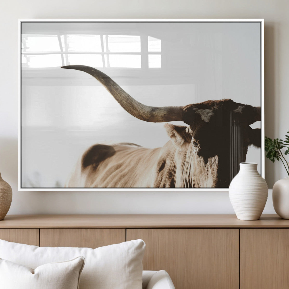 Texas Longhorn Wall Art Canvas Print | 3-Panel Large