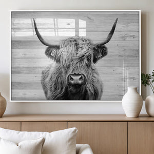 Scottish Highland Cow Cattle Art Print on Wood Background