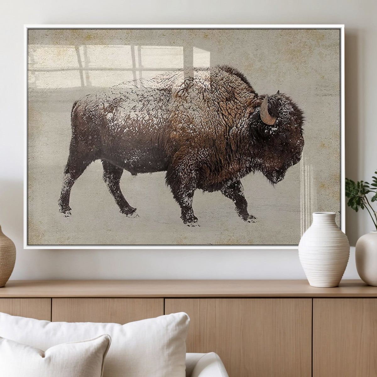 Buffalo Wall Art, Western Bison Canvas Print, Rustic Buffalo