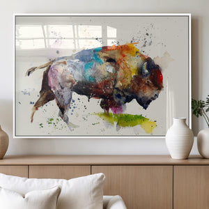 Abstract Buffalo Wall Art, Western Watercolor Bison Canvas
