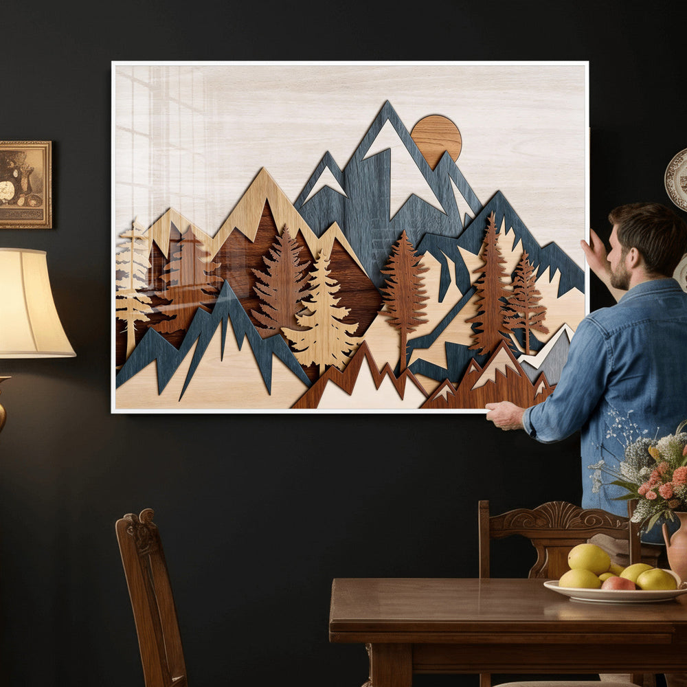 Woodland Mountain Landscape Triptych, Giclee Canvas Art for