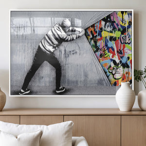 Banksy Art Behind the Curtain Street Wall Art Canvas Print |