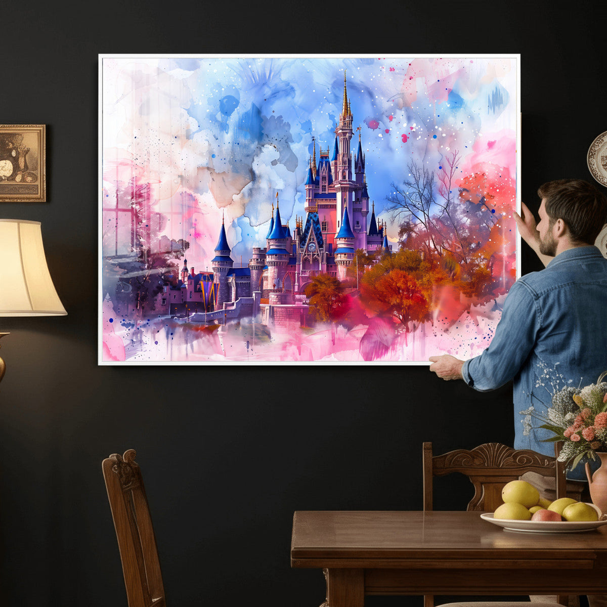 Disney Wall Art: Dreamy Watercolor Cinderella Castle Canvas