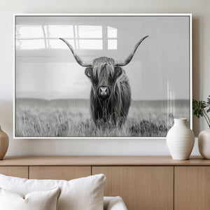Highland Cow Canvas Wall Art – Majestic Beauty in Black and