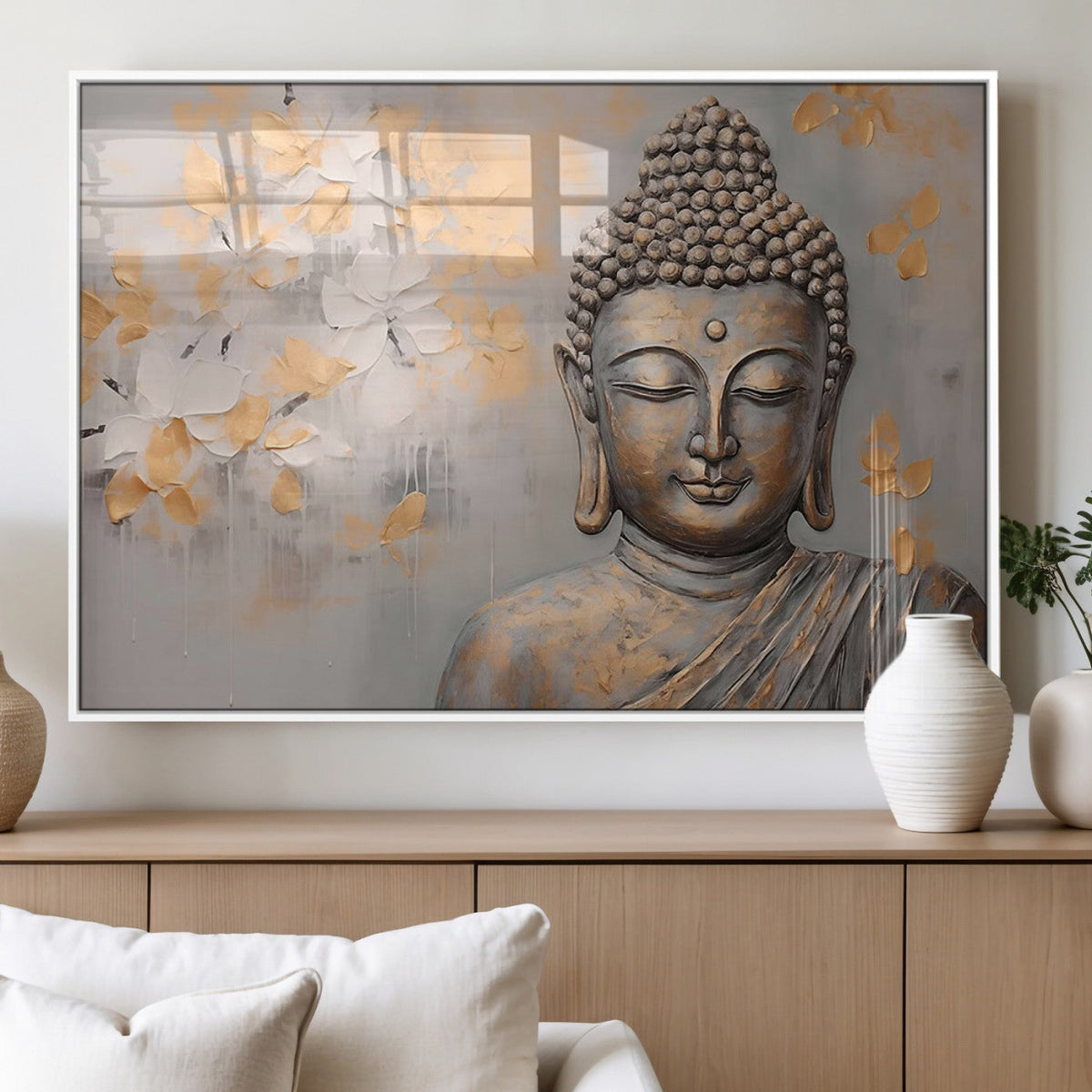 Abstract Buddha Statue Wall Art Canvas Print - Modern