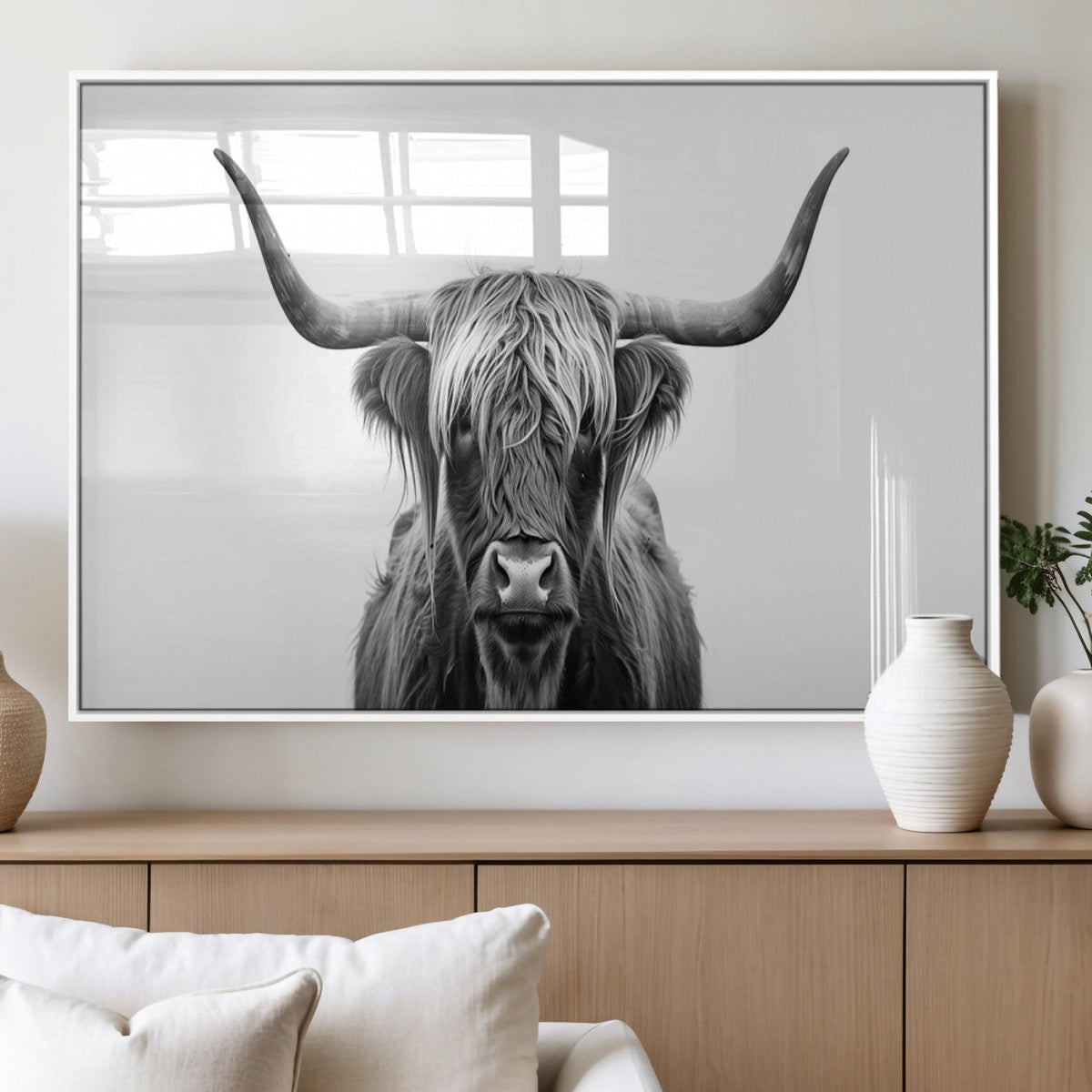Highland Wall Art Canvas Print – Minimalist Black and White